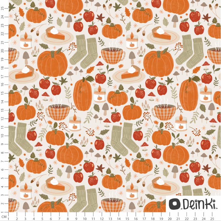 Organic Fabric - Autumn Vibes Cream Orange by Deinki in orange