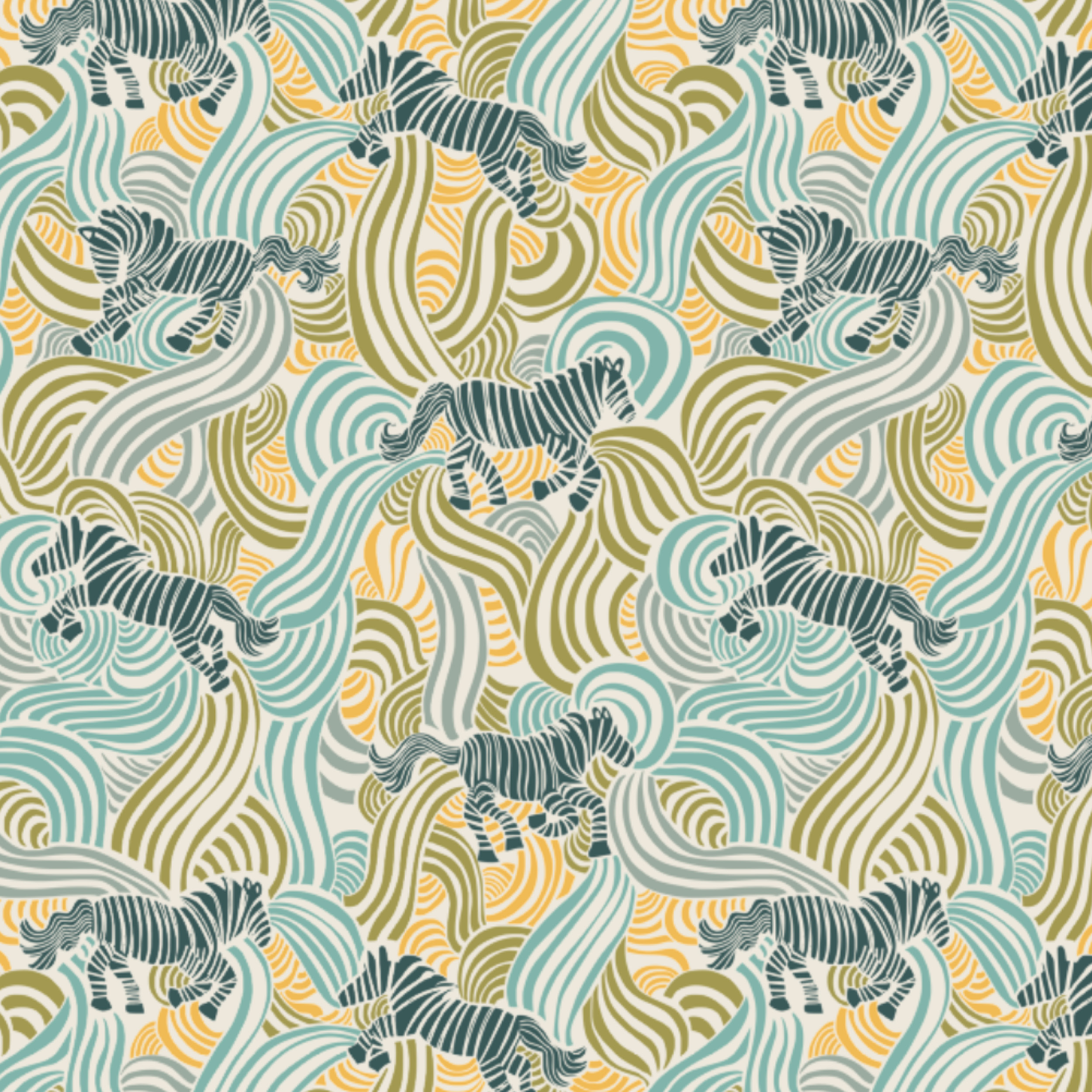 Scuba Stoff  -  Zebras mint, gelb