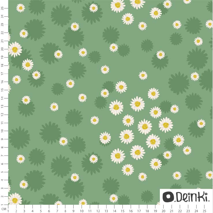 Bio Stoff  -  Gänseblümchen  - Deinki, Floral & Blumen, grün