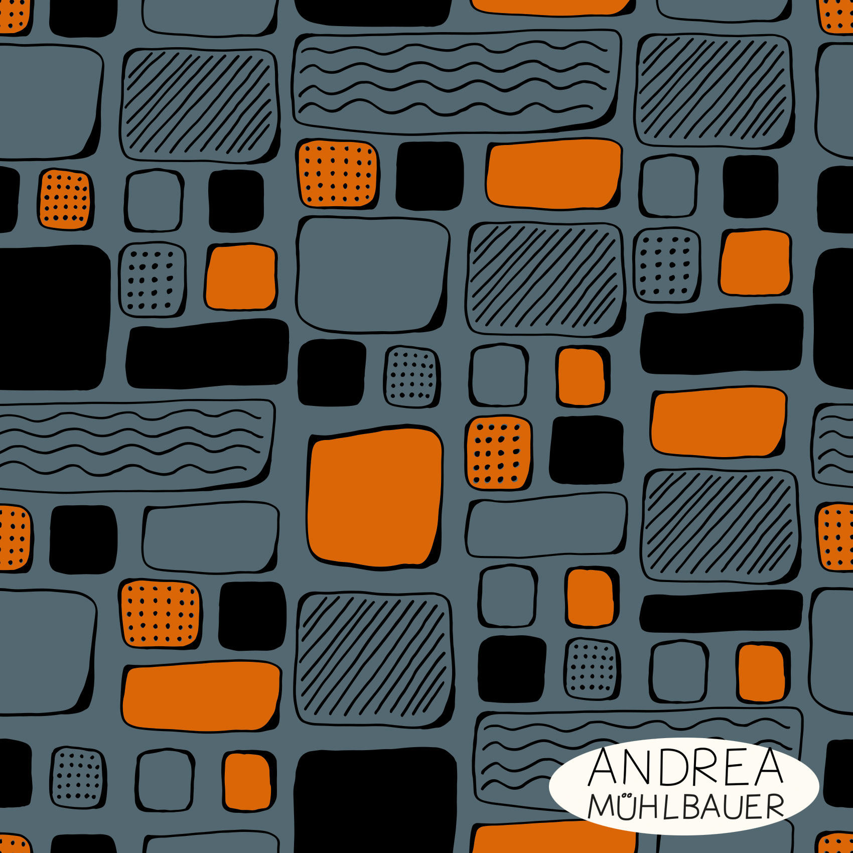 Bio Stoff - Handdrawn Squares Large Jeansblue von Andrea Muehlbauer in blau