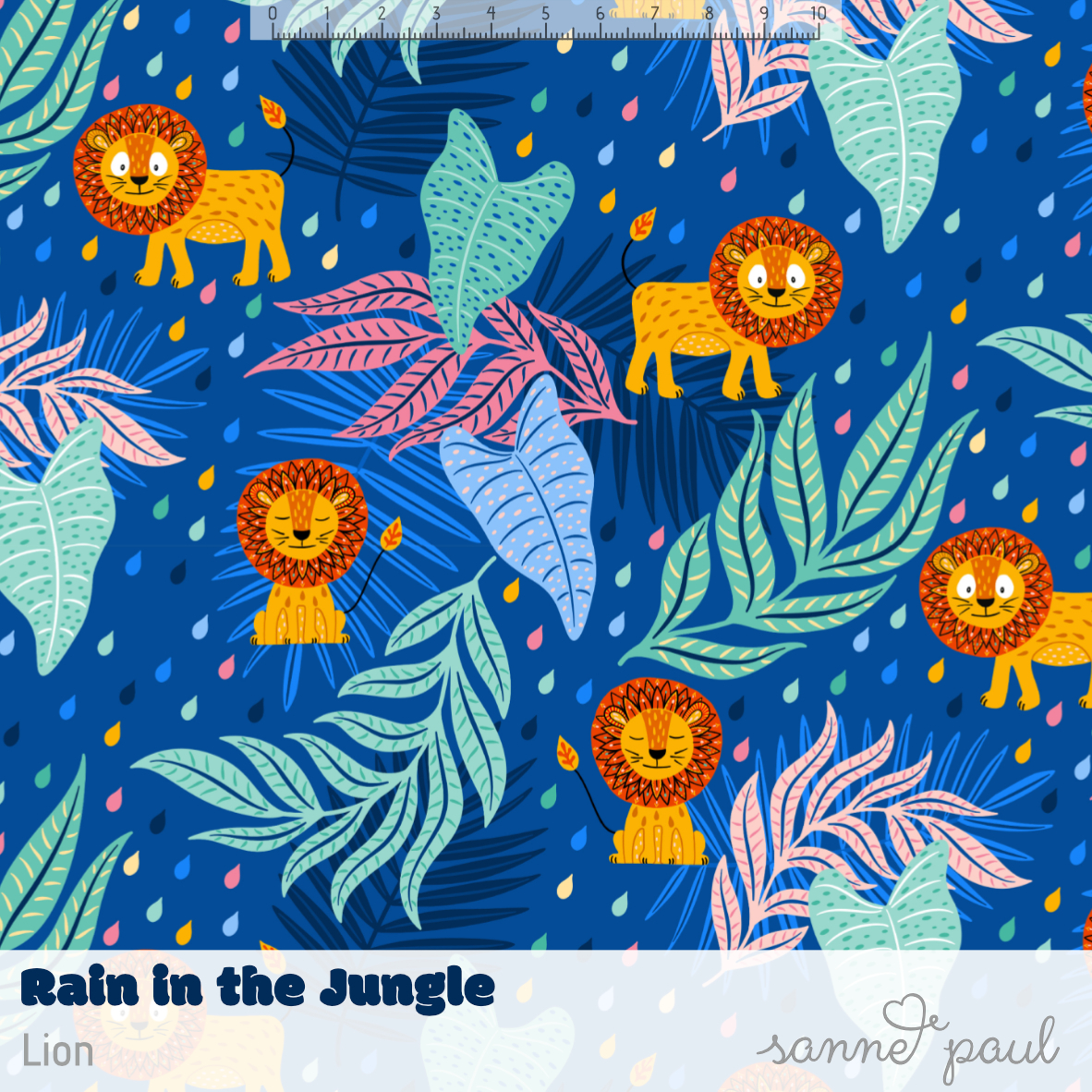 Organic Fabric - Rain In The Jungle Lion blue