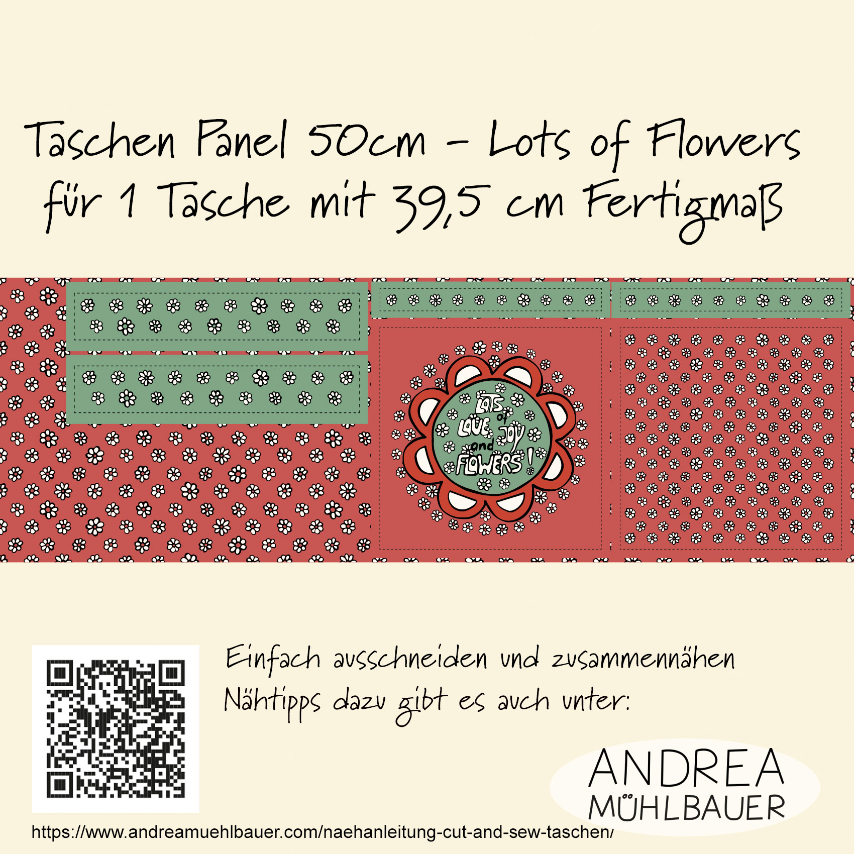 Bio Webware Stoff - 50 cm Panel Tasche Lots of Flowers Grün Rot - AndreaMuehlbauer, bunt, Blumen, Cut & Sew 100% Bio-Baumwolle Bio Webware Stoff - 50 cm Panel Tasche Lots of Flowers Grün Rot - AndreaMuehlbauer, bunt, Blumen, Cut & Sew 100% Bio-Baumwolle