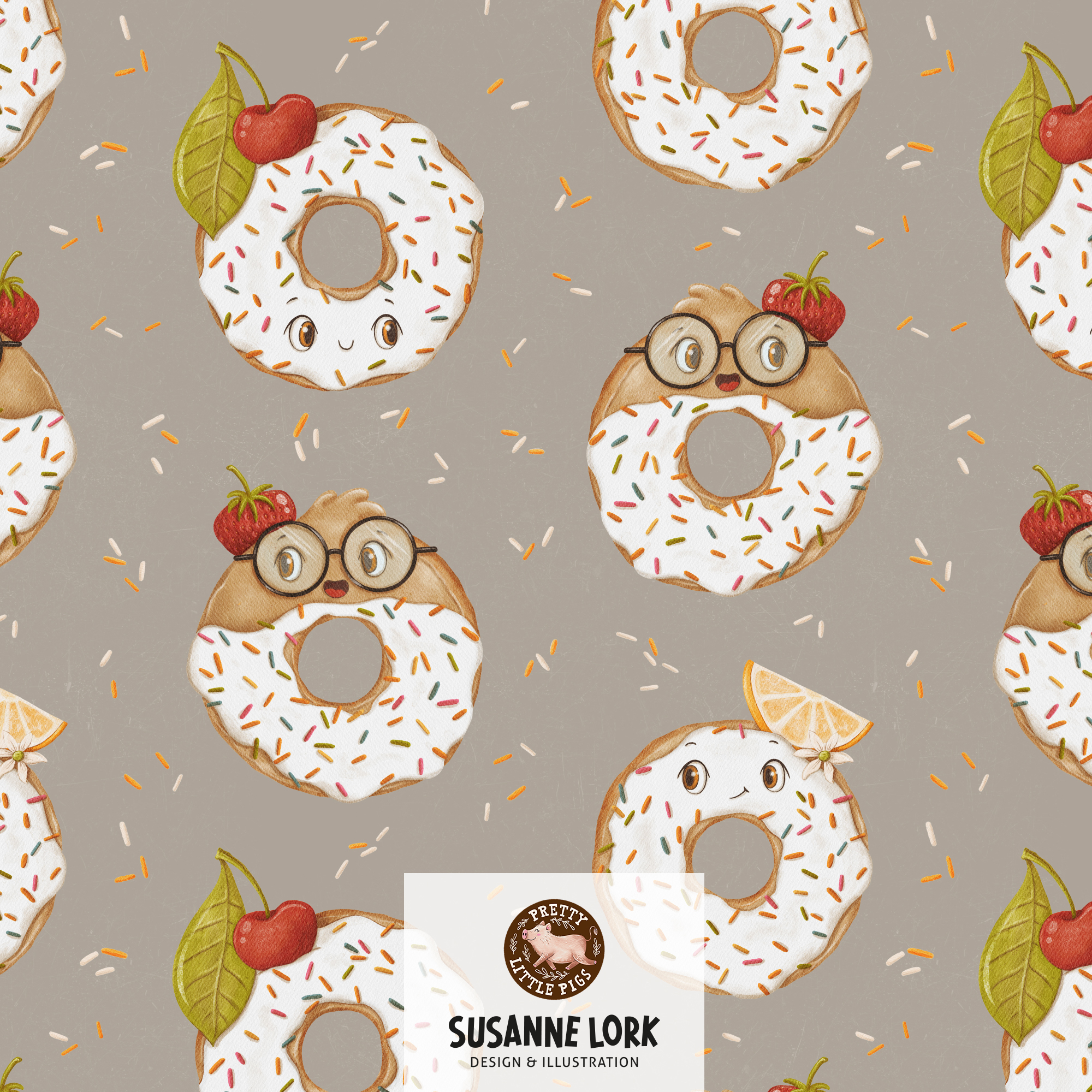 Bio Fabric - Donuts Greige by Pretty Little Pigs in grey