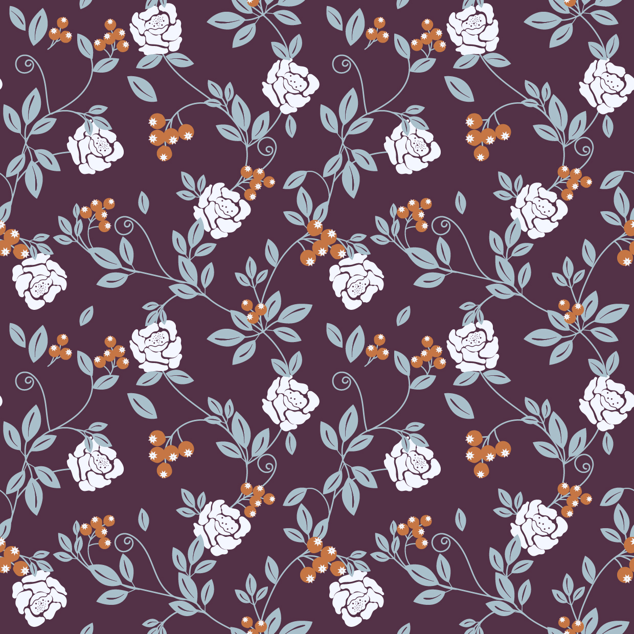 Bio Webware Stoff  -  Kletterrose Pflaume  - EviRoiderDesign, Floral & Blumen, bordeaux, braun, 100% Bio-Baumwolle