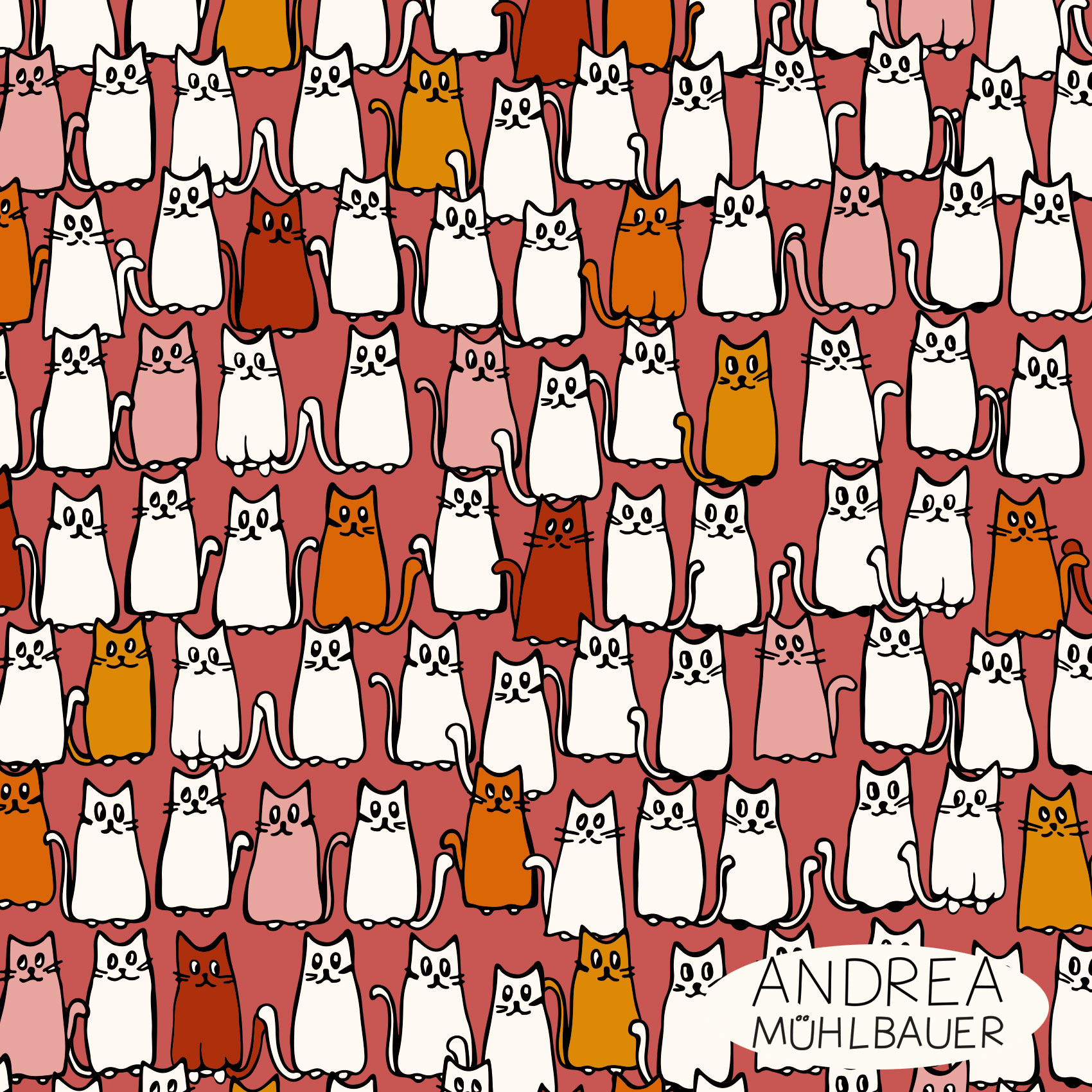 Bio Fabric - Cats Red by Andrea Muehlbauer in red