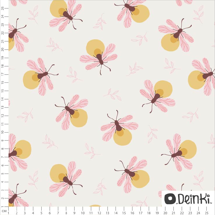 Bio Fabrics - Glowing Worms White Pink by Deinki in pink