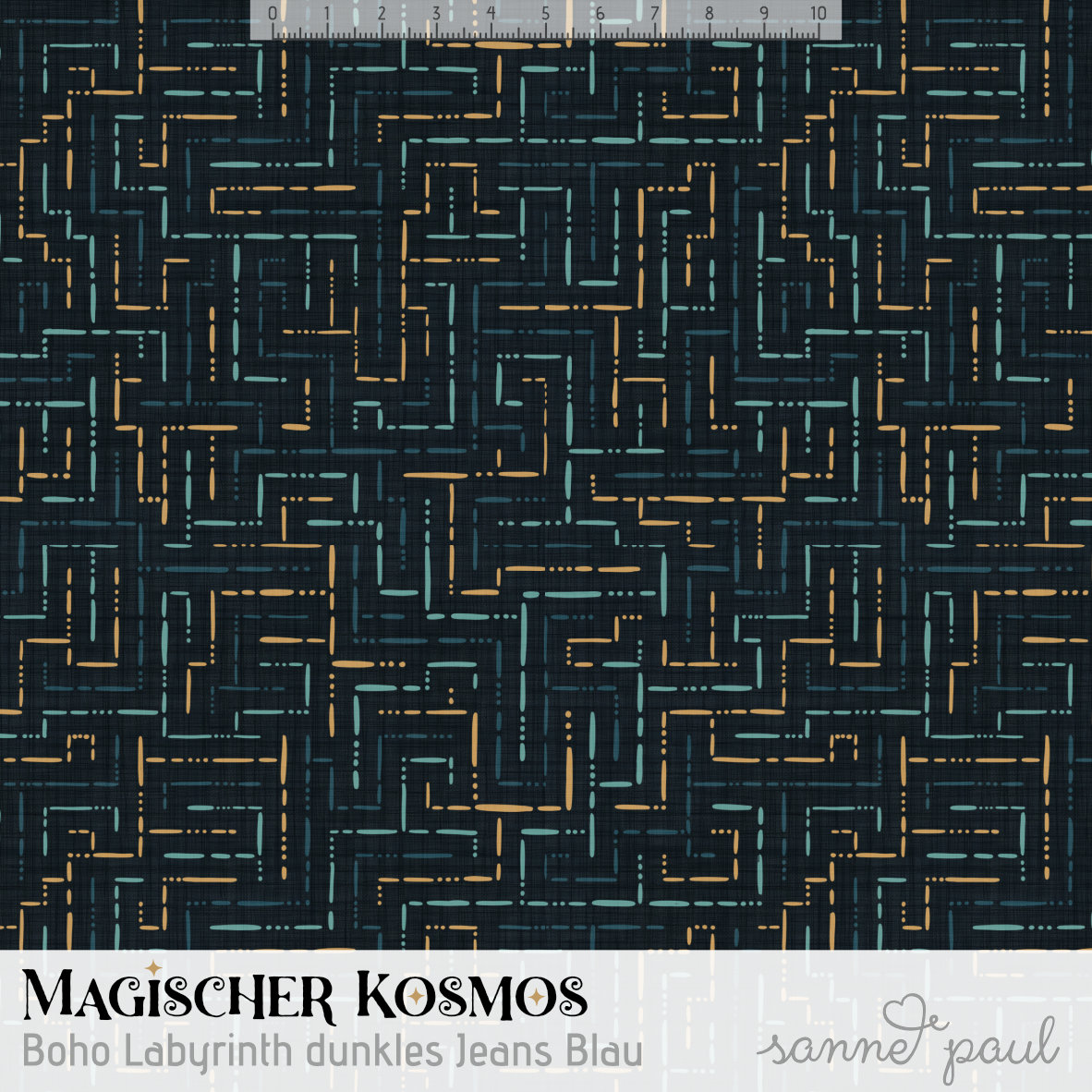 Bio Stoff  -  Magischer Kosmos Boho Labyrinth dunkles Jeansblau - SannePaul, Geometrische Muster, blau