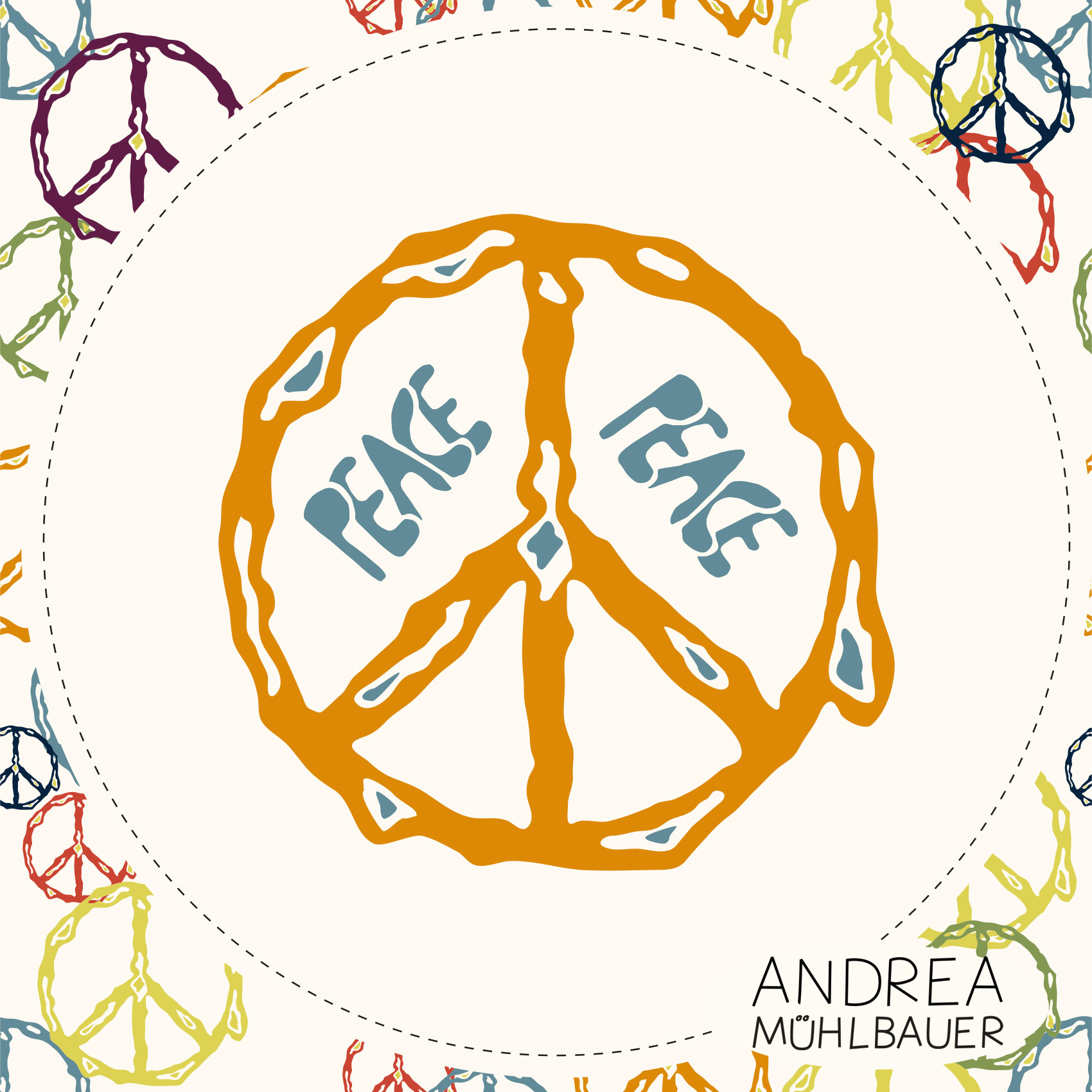 Bio Stoff  - 50 cm Panel Peacezeichen Kissen Orange - AndreaMuehlbauer, bunt, Schrift 