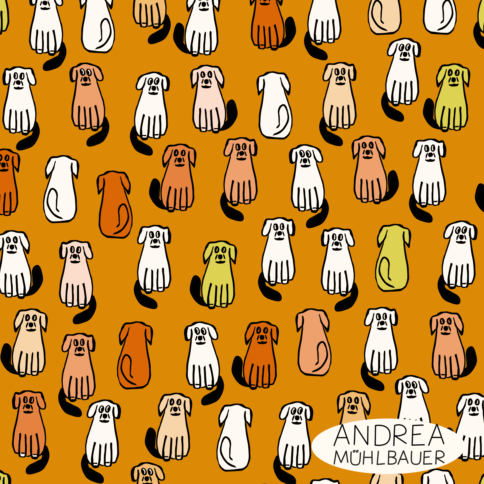 Bio Stoff - Hunde Orange von Andrea Muehlbauer in orange