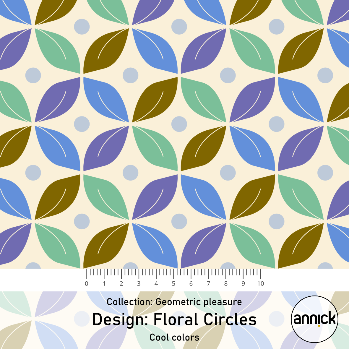 Bio Stoff  -  Floral CIrcles cool colors  - Annick, bunt