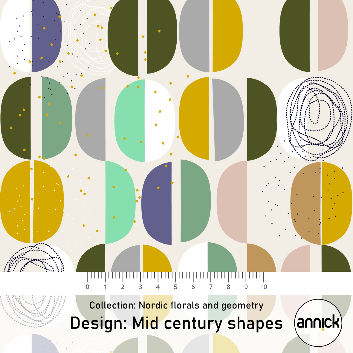 Bio Webware Stoff  -  Mid Century Shapes  - Annick, bunt, 100% Bio-Baumwolle