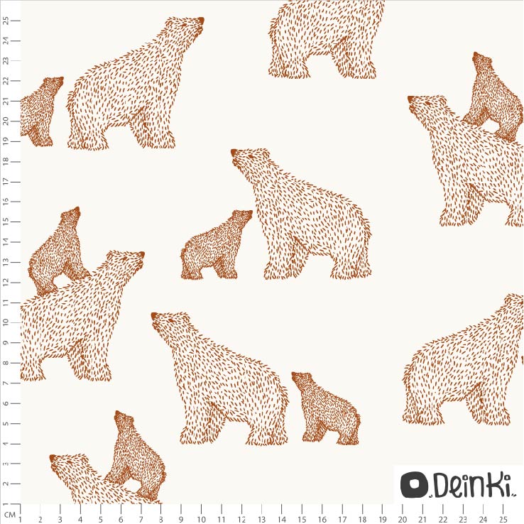 Bio Stoff  - Bärenliebe Weiss Rost - Deinki, Tiere, Winter, creme