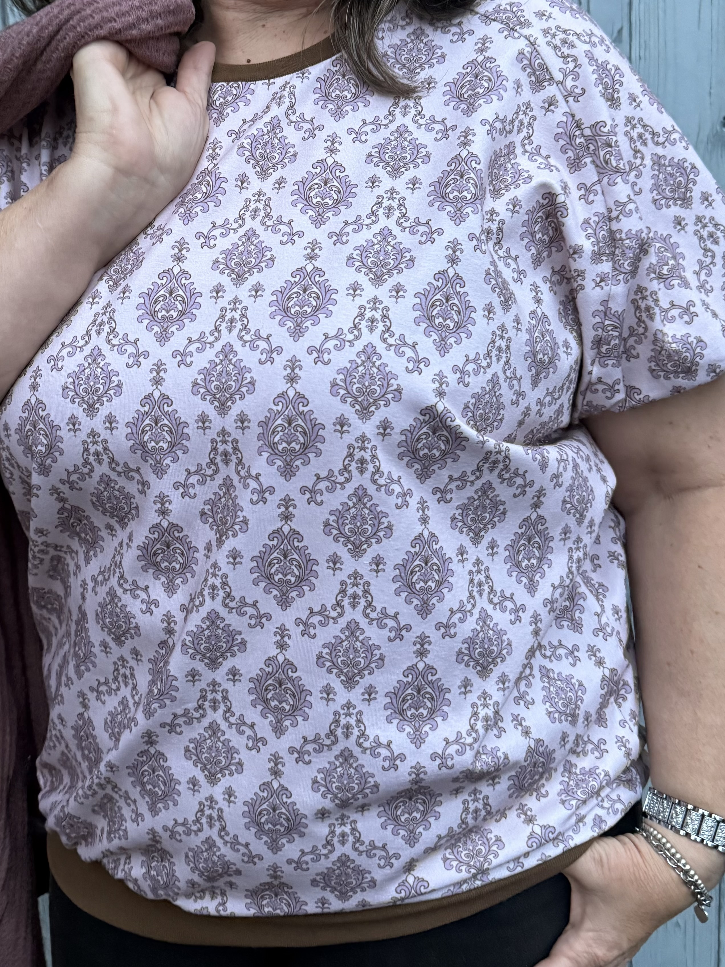 Bio Stoff - Ornament weiß, rosa