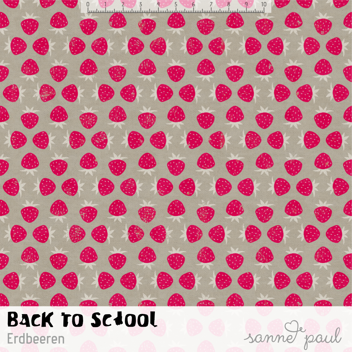 Bio Summersweat Stoff  - Back to School Erdbeeren - SannePaul, braun, Obst & Gemüse Breite 150 cm