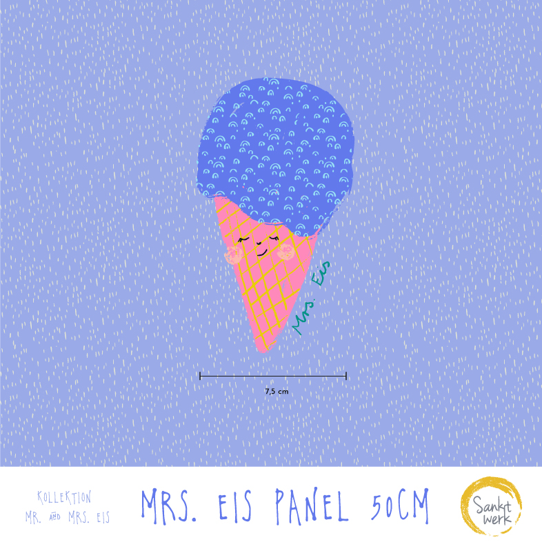 Bio Jersey Stoff  -  50 cm Panel Mrs. Eis  - Sanktwerk, Essen, Sommer, blau, Breite 150 cm