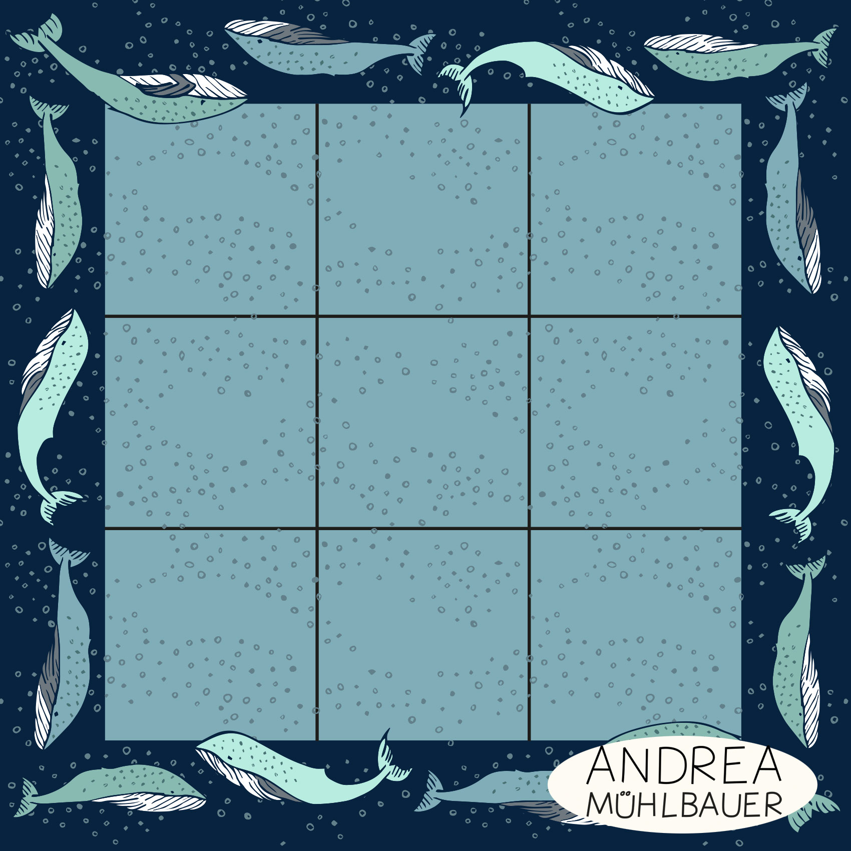 Bio Fabrics - Beach Party Pennant Whales by Andrea Muehlbauer in blue