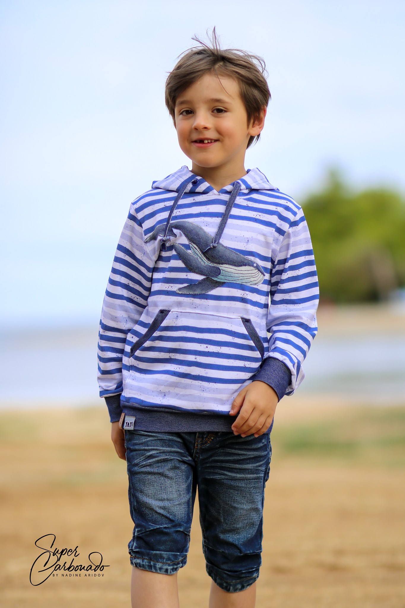 Bio Jersey Stoff  -  Whales Stripe  - Enemenemeins, Sommer, Streifen, blau, Frühling, weiß, Maritim, Breite 150 cm