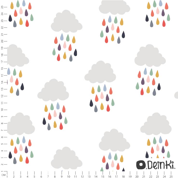 Bio Stoff  -  Bunter Regen  - Deinki, Wetter, weiß