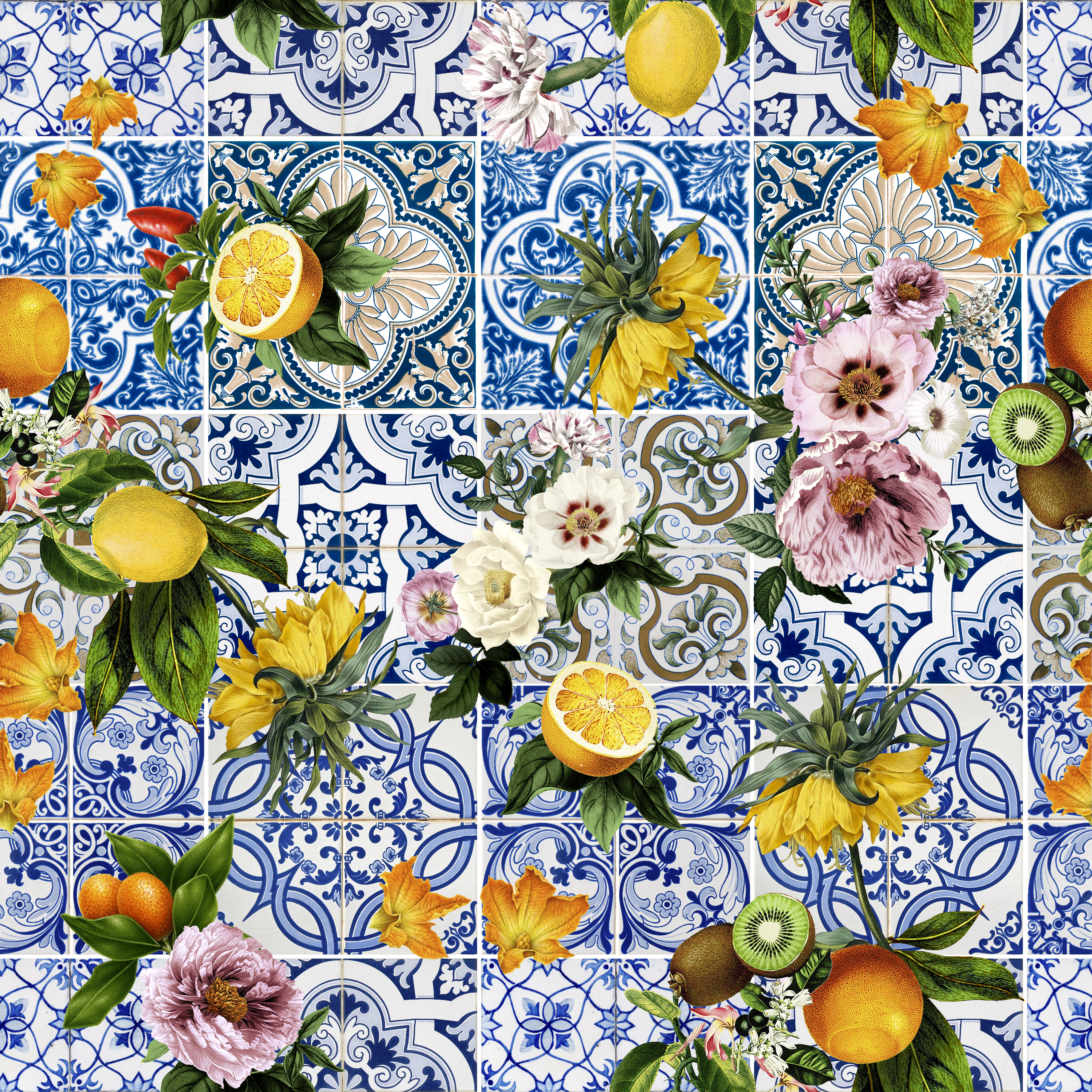 Bio Summersweat Stoff - Amalfi - LilleSelection, bunt, blau, Floral & Blumen, Obst & Gemüse, Frühling, Sommer, Breite 150 cm Bio Summersweat Stoff - Amalfi - LilleSelection, bunt, blau, Floral & Blumen, Obst & Gemüse, Frühling, Sommer, Breite 150 cm