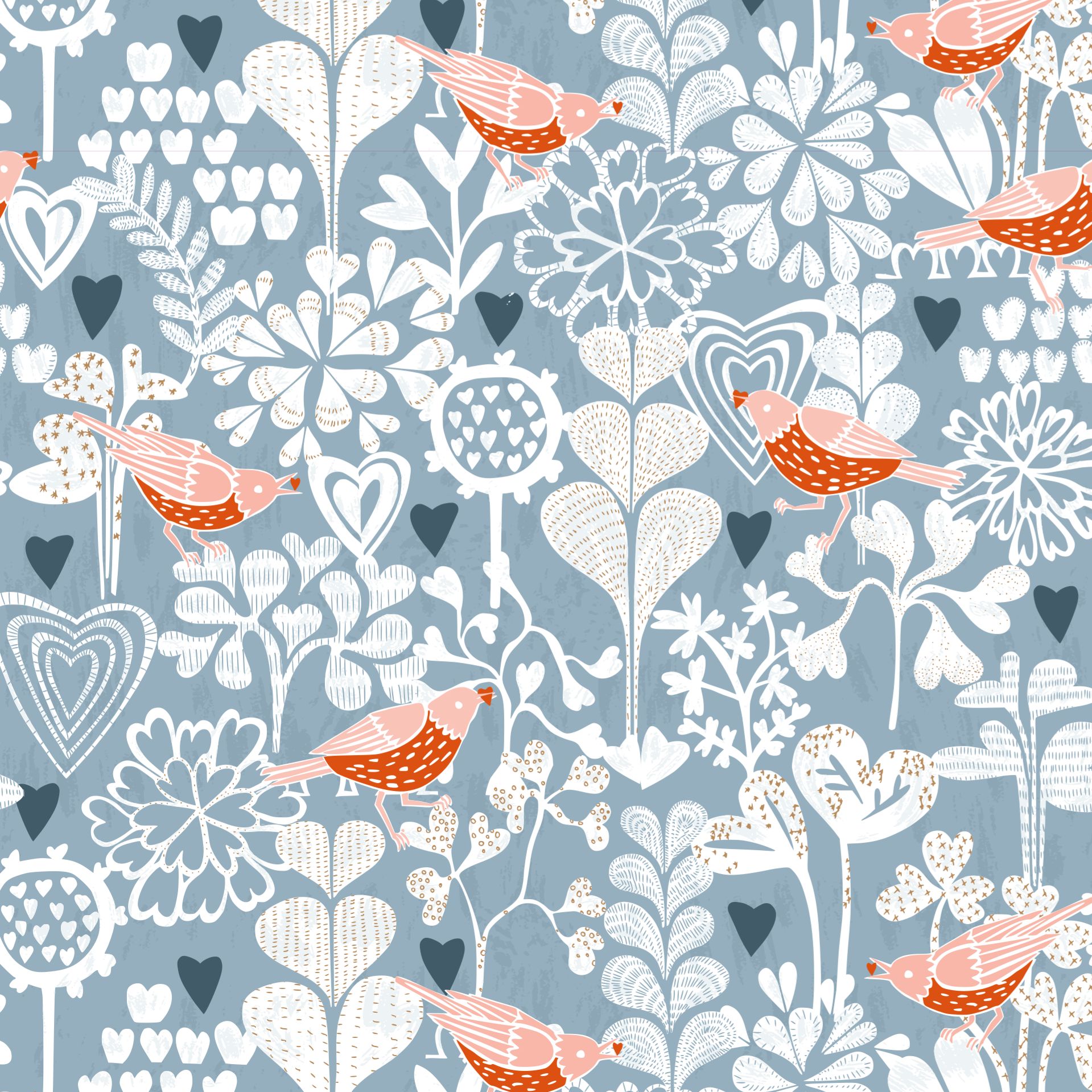 Bio Jersey Stoff - Love is all around - Annick, Tiere, weiß, blau, Blätter & Ranken, Floral & Blumen, Breite 150 cm Bio Jersey Stoff - Love is all around - Annick, Tiere, weiß, blau, Blätter & Ranken, Floral & Blumen, Breite 150 cm
