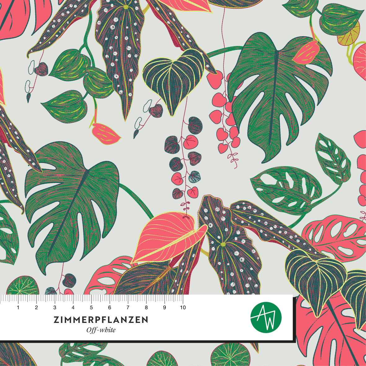 Organic Fabric - Houseplants Offwhite by Alexandra Weise in cream