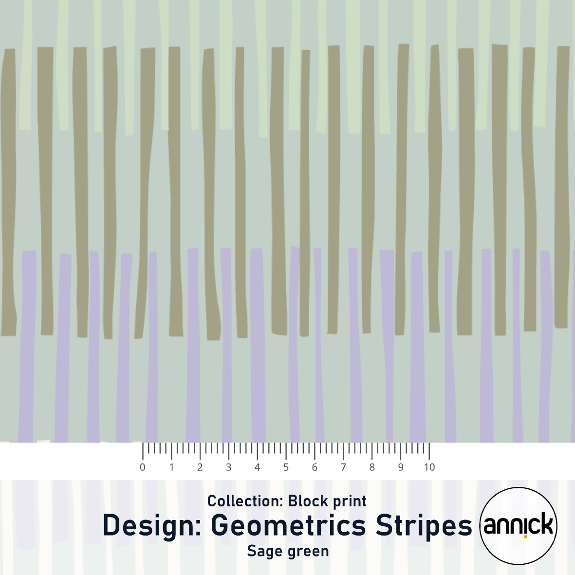 Bio Stoff  -  Block Print Geometric Stripes Dark Sage Green  - Annick, Streifen, grün
