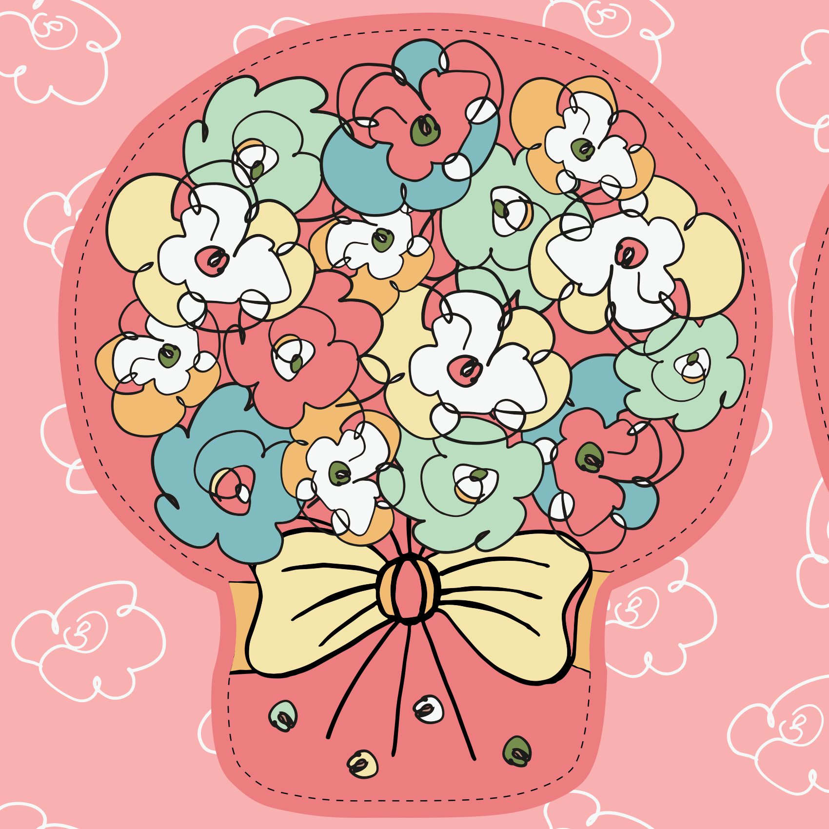 Bio Stoff  - Alles Liebe Blumenstraußkissen 50cm Panel rot