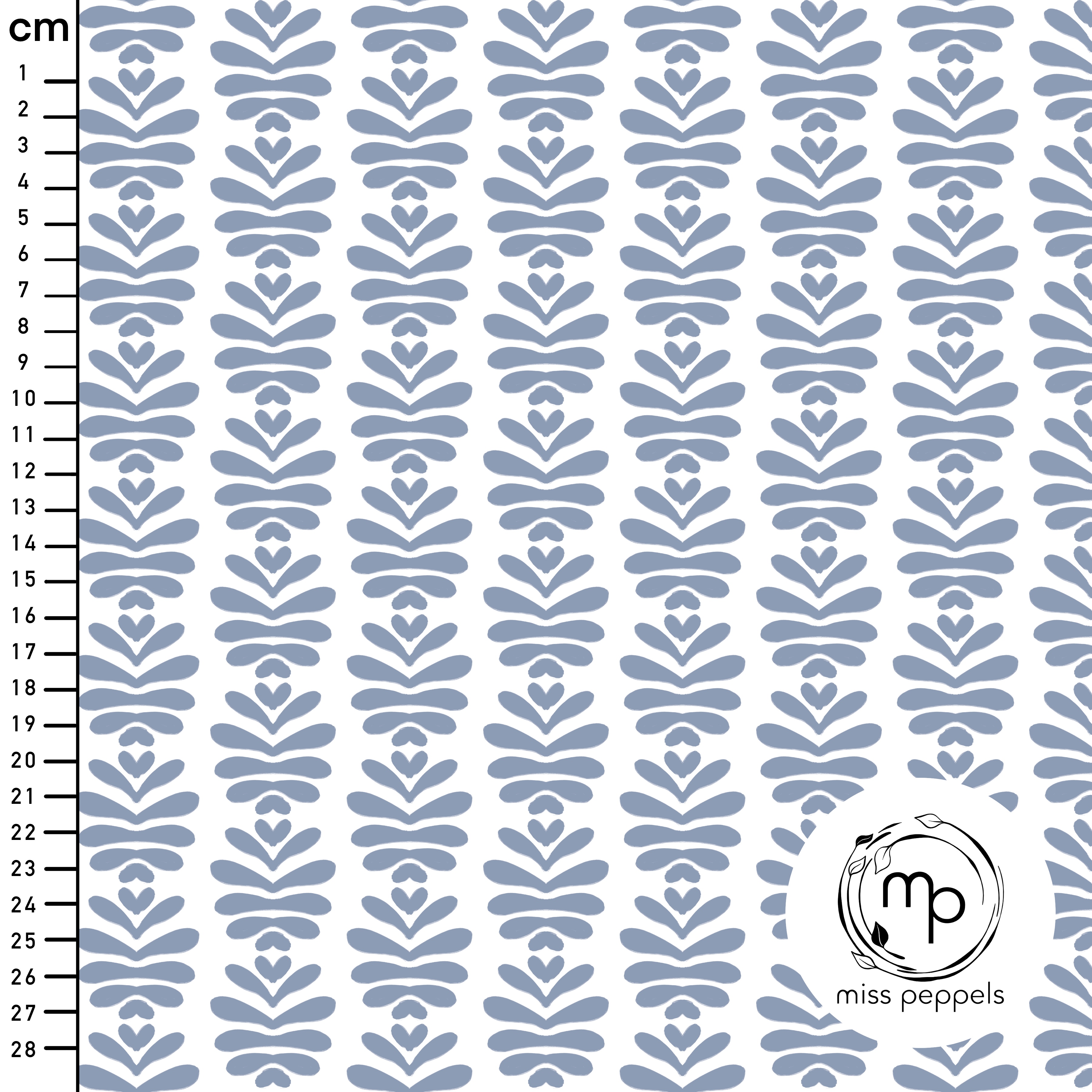 Organic Fabric - Folk Blossoms Dove Blue Big by misspeppels in blue
