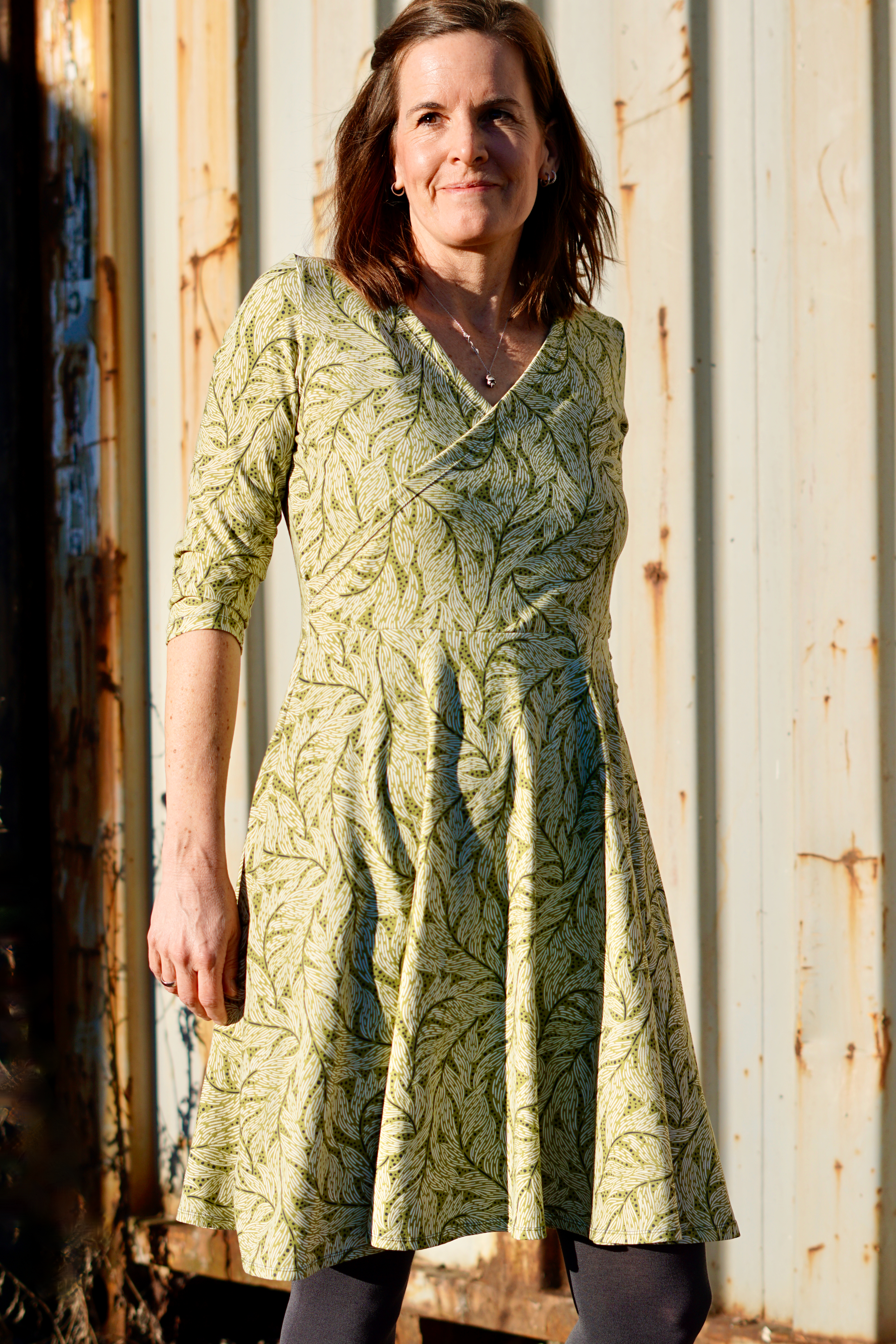 Bio Stoff - Morgenlicht Boho Blätter grün