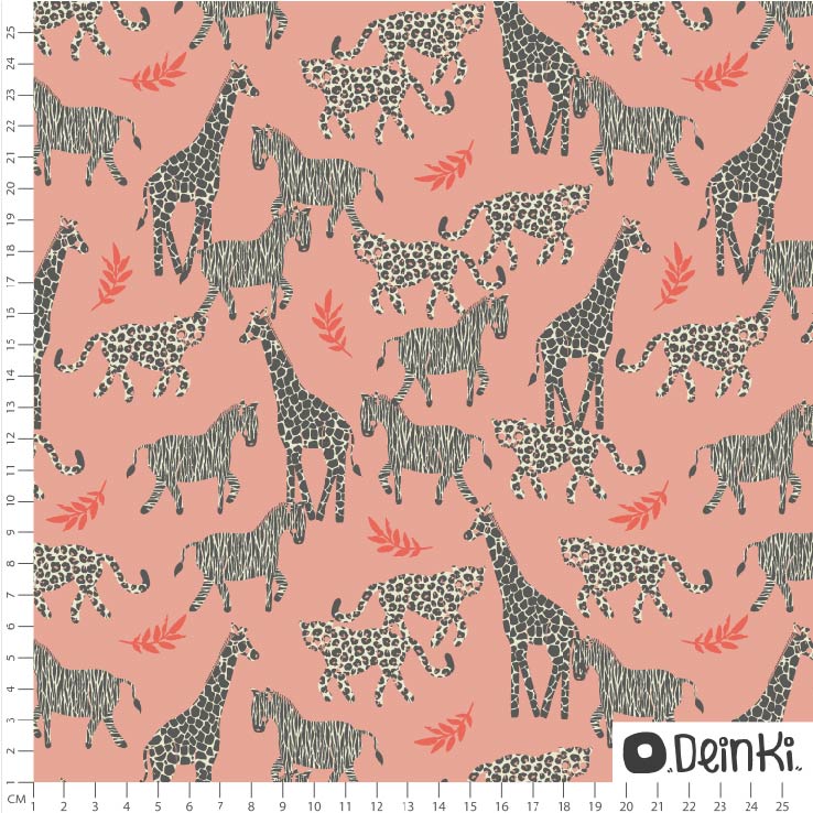 Bio Summersweat Stoff  -  Wilde Freunde  - Deinki, Tiere, rosa, Breite 150 cm