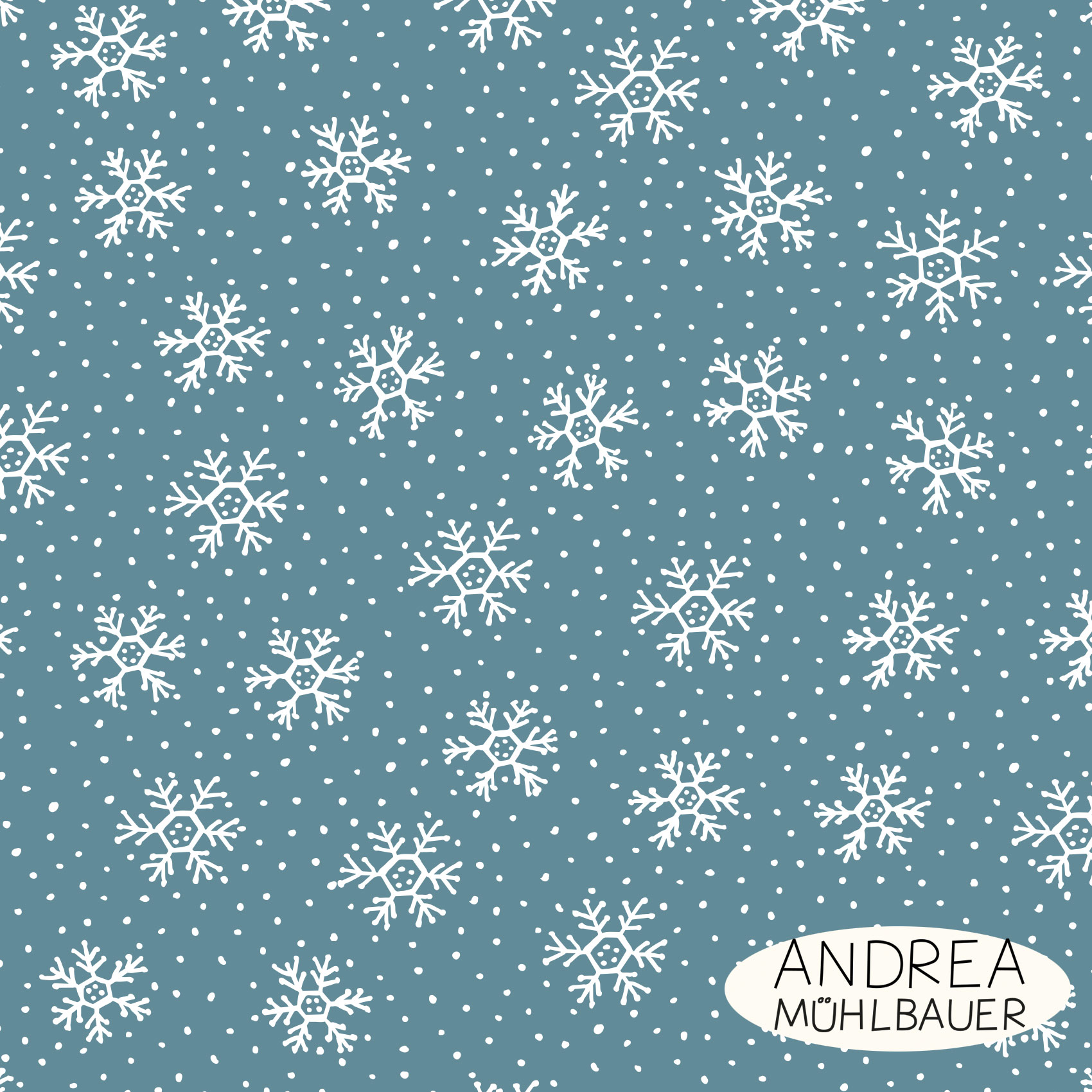 Bio Stoff  - Winterflocken Smokey Sky Blue - AndreaMuehlbauer, Winter, petrol