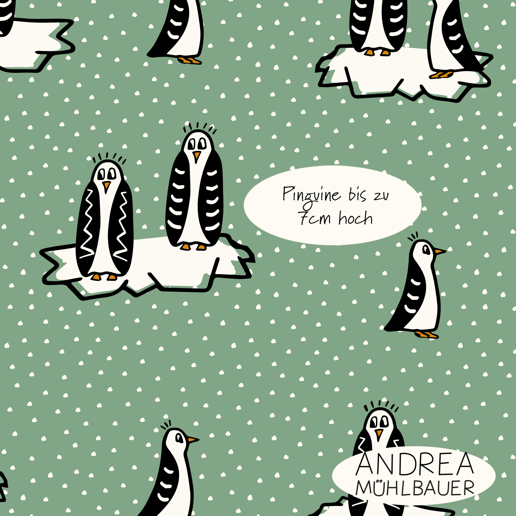 Bio Webware Stoff - Penguin on sage green - AndreaMuehlbauer, Tiere, grün, 100% Bio-Baumwolle Bio Webware Stoff - Penguin on sage green - AndreaMuehlbauer, Tiere, grün, 100% Bio-Baumwolle