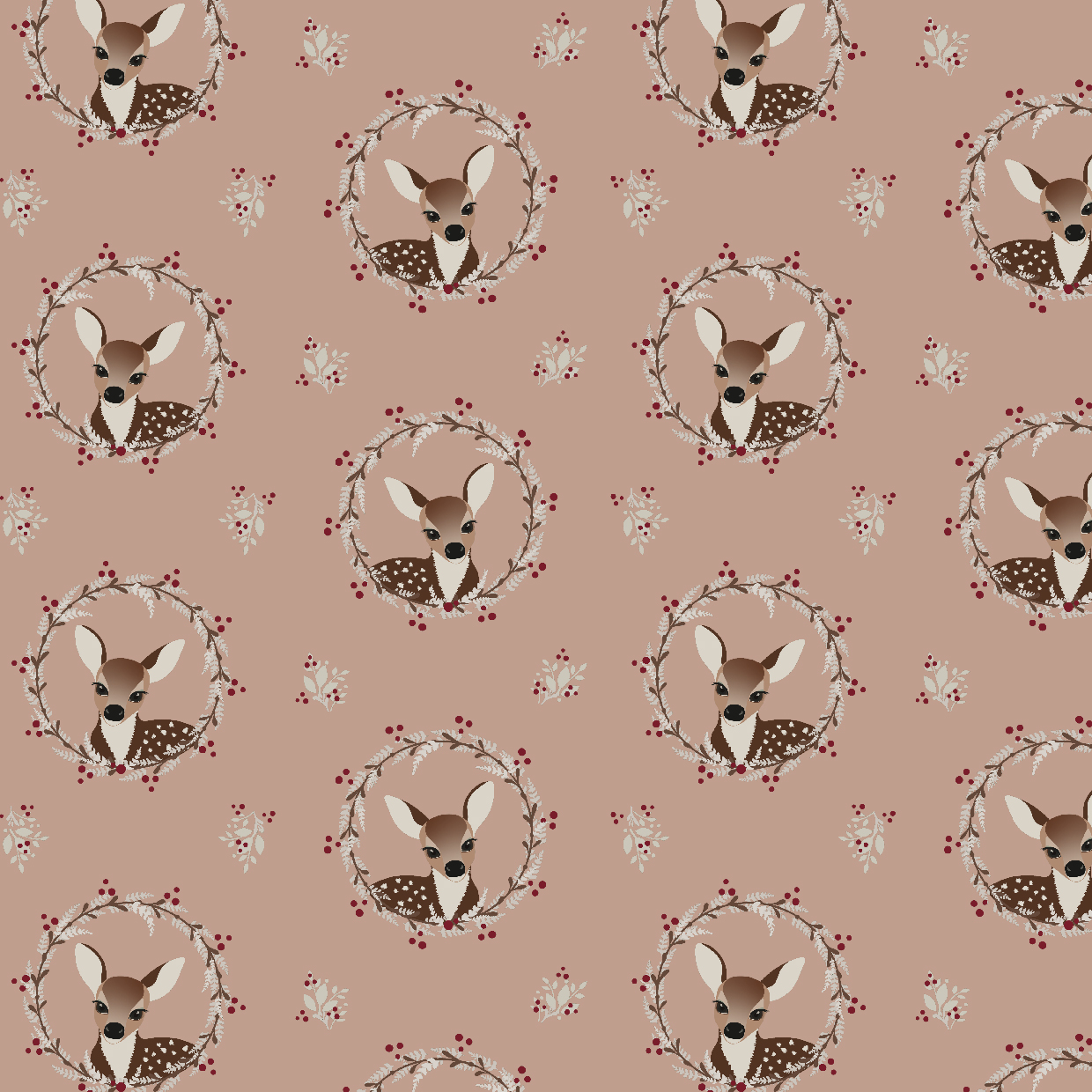 Bio Webware Stoff  - Rehlein Rosa - EviRoider, rosa, Tiere, Wald, 100% Bio-Baumwolle