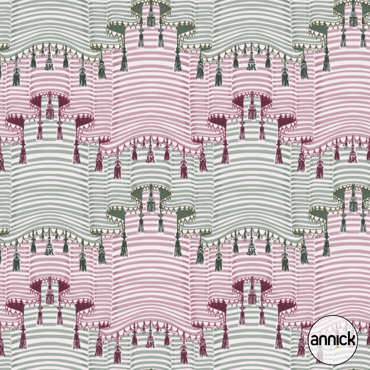 Bio Stoff - Drapes And Tassels green, pink