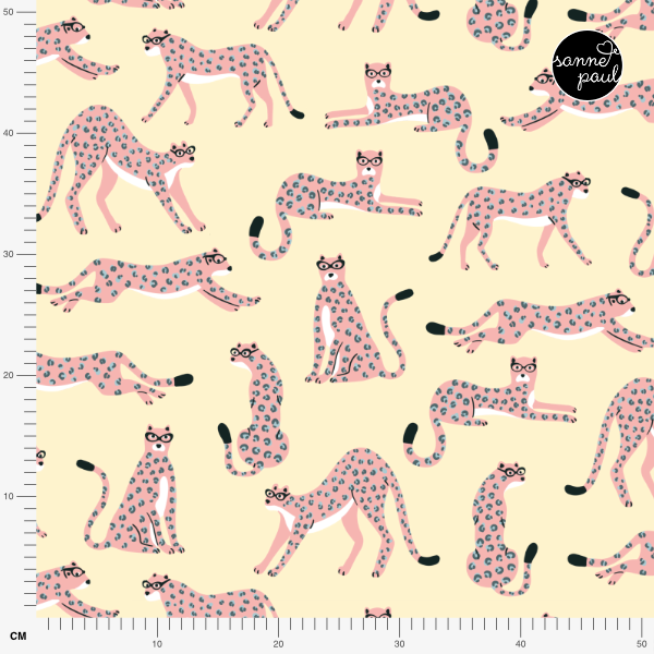 Organic fabric - Safari Luxe Geparden mit Brille XL pink