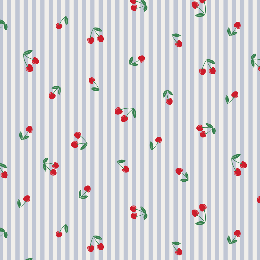 Organic fabric - Cherry Bloom Kleine Kirschen Streifen hellblau