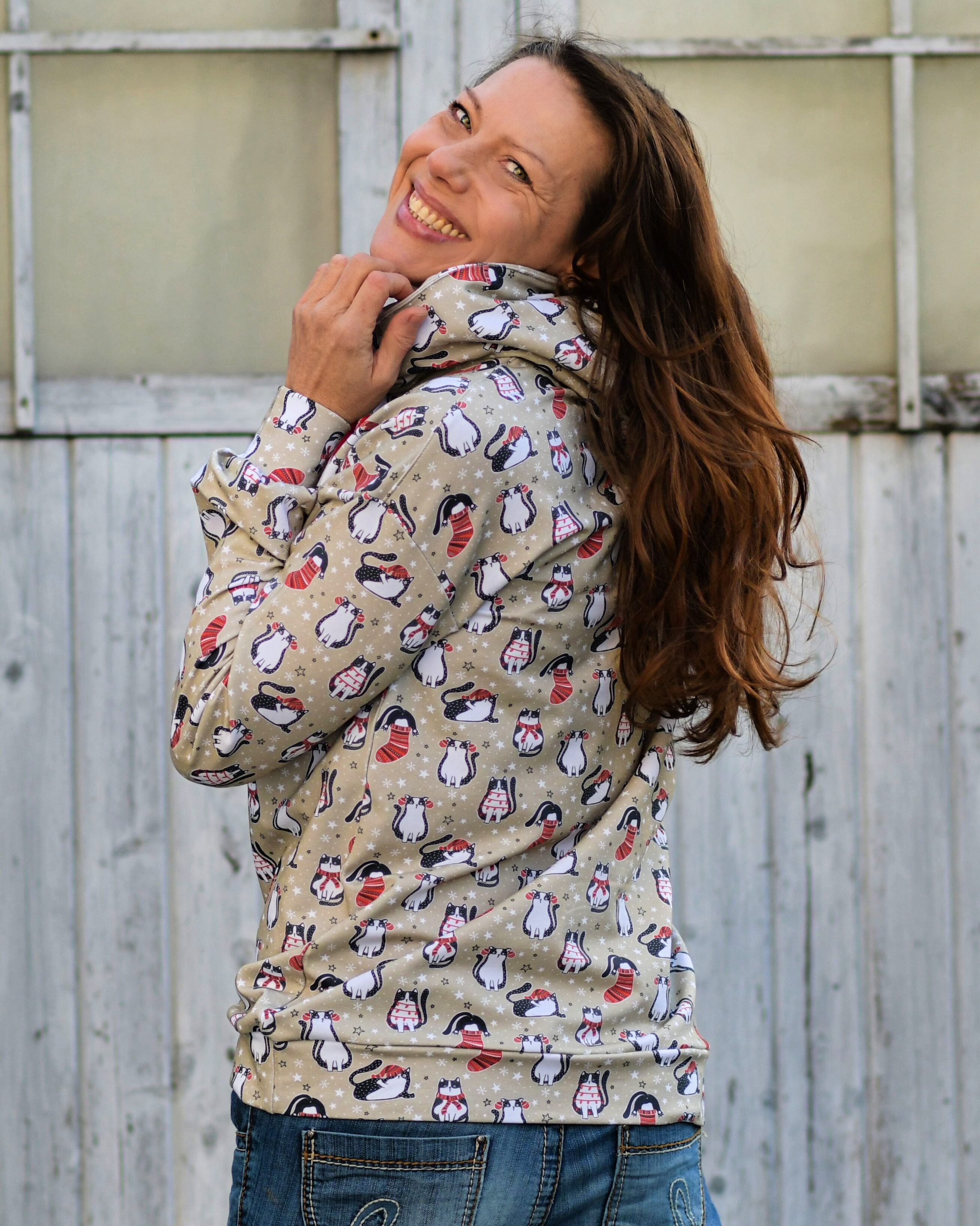 Bio Fabric - Cat Christmas Meow Multidirectional black, red