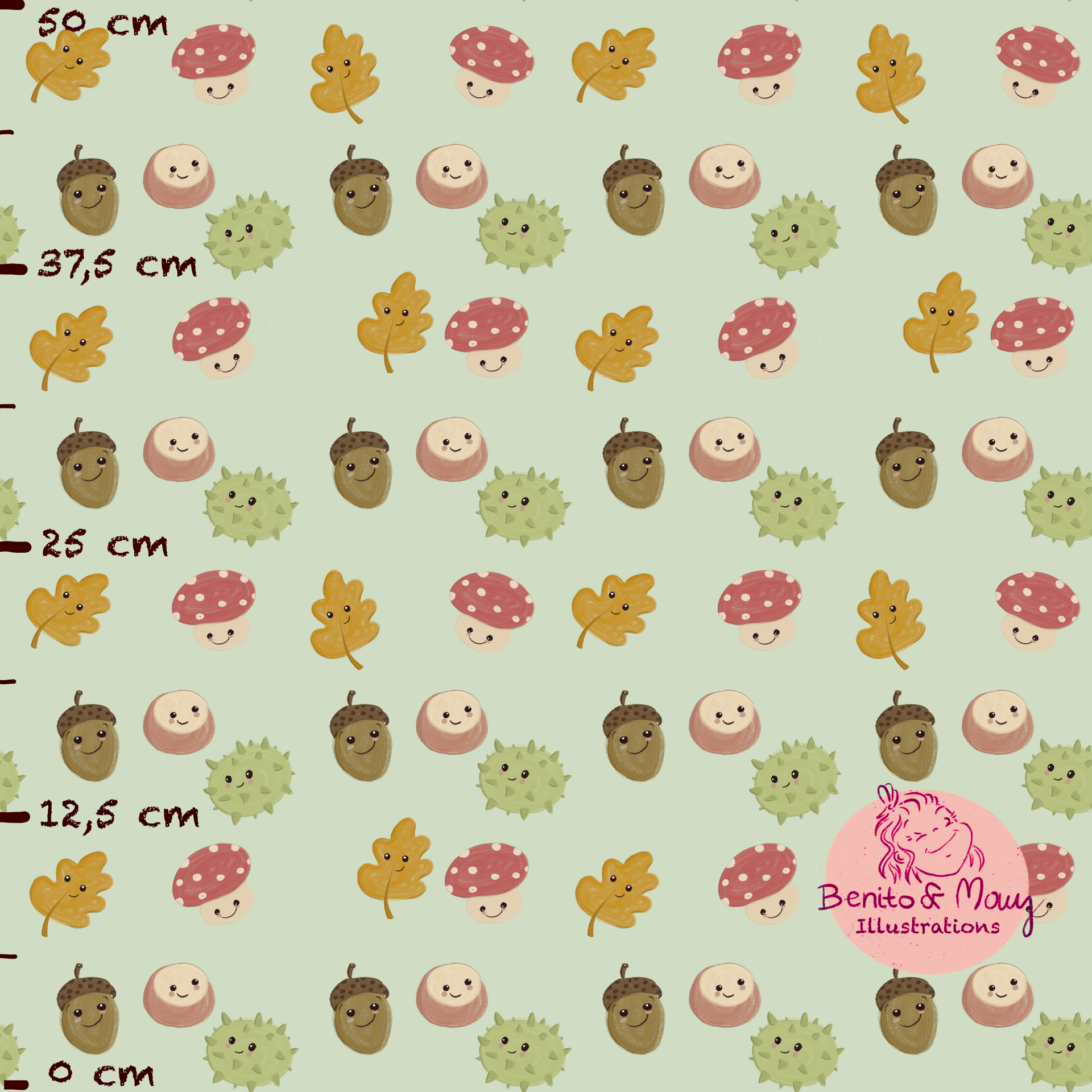 Organic Fabric - Autumn Fruits Green Small by Benito & Maus Illustrations in green