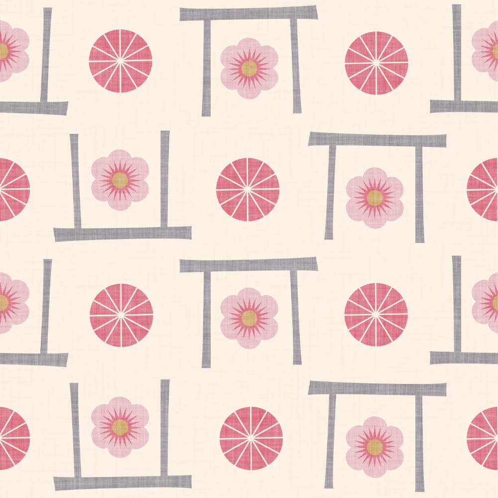 Bio Stoff  - Japanische Schirme und Kirschblüten creme