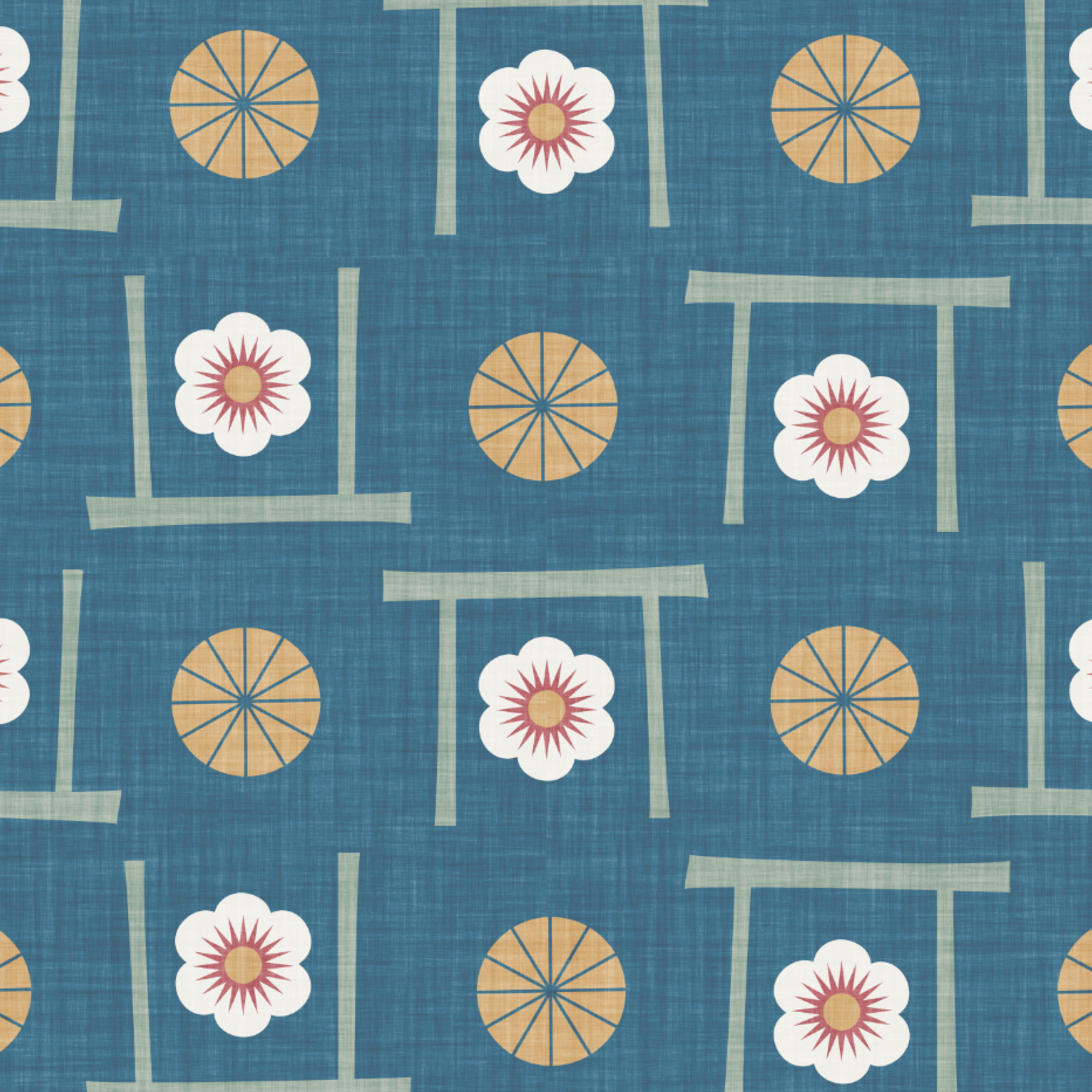 Bio Stoff  - Japanische Schirme und Kirschblüten blau