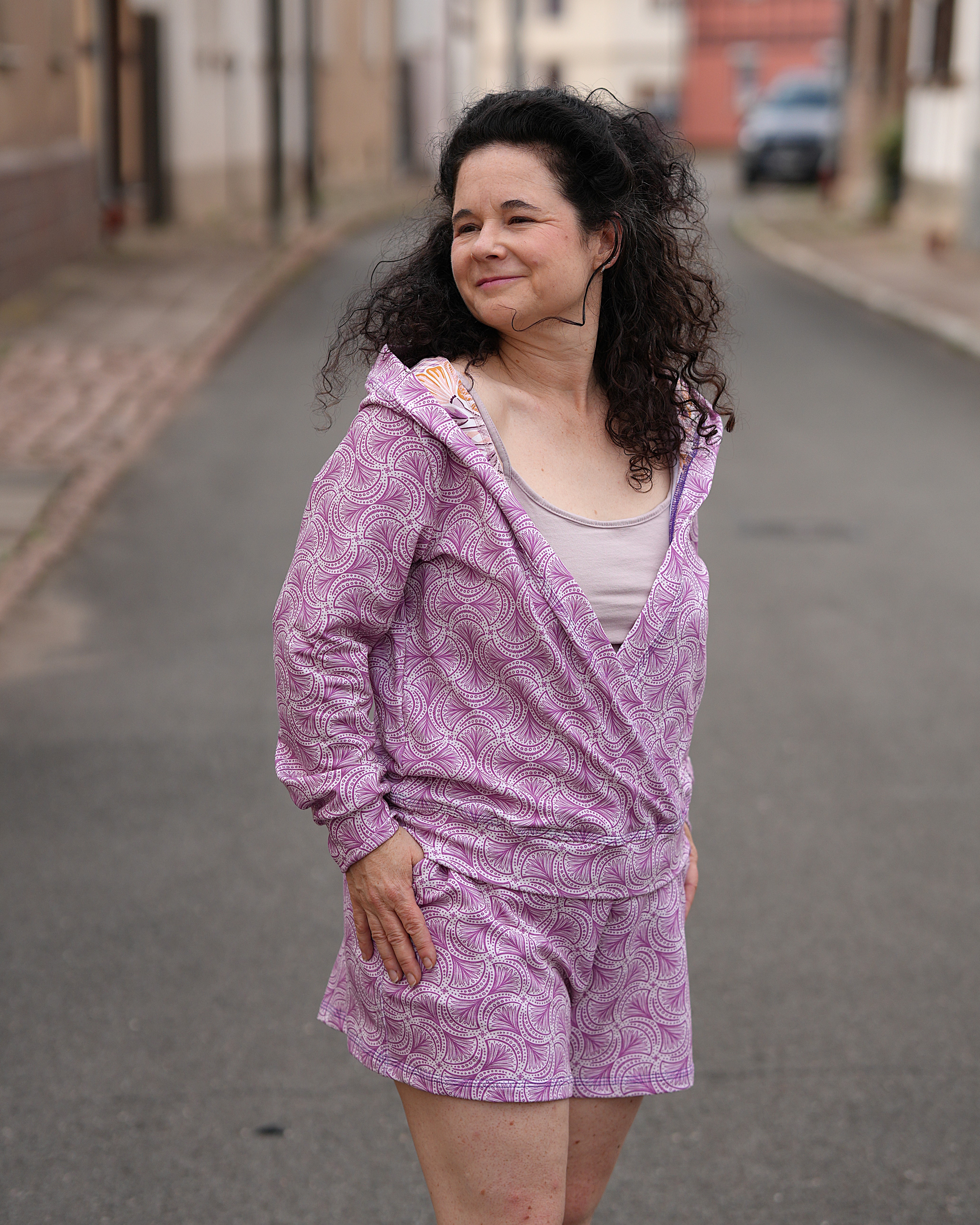Organic fabric - Petite Broderie violett