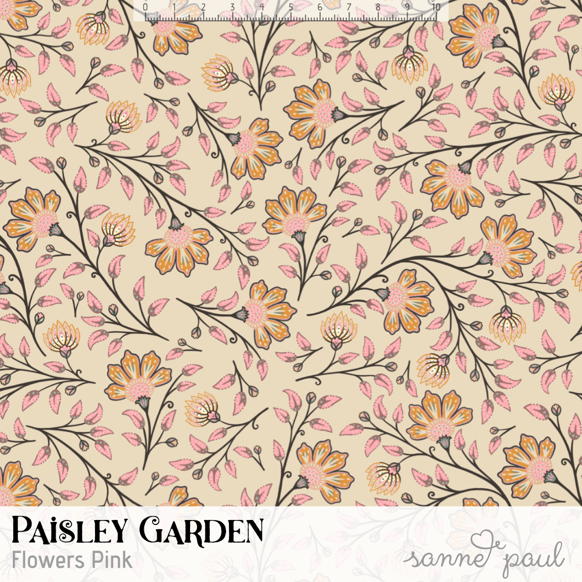 Organic Fabric  - Paisley Garden Flowers pink