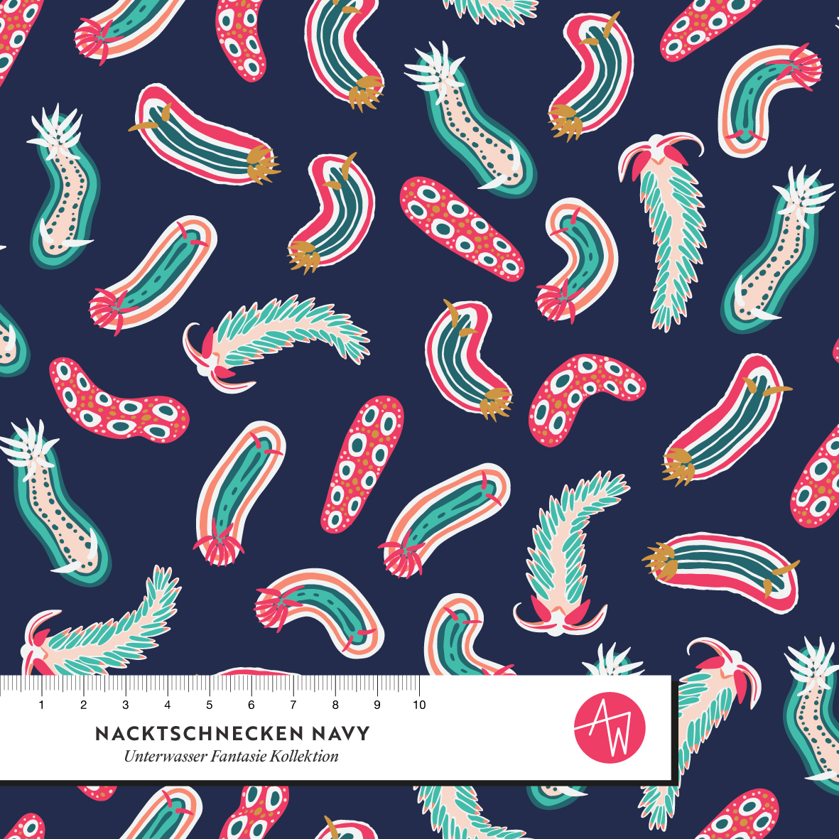 Bio Stoff - Naked Snails Navy by Alexandra Weise in blue