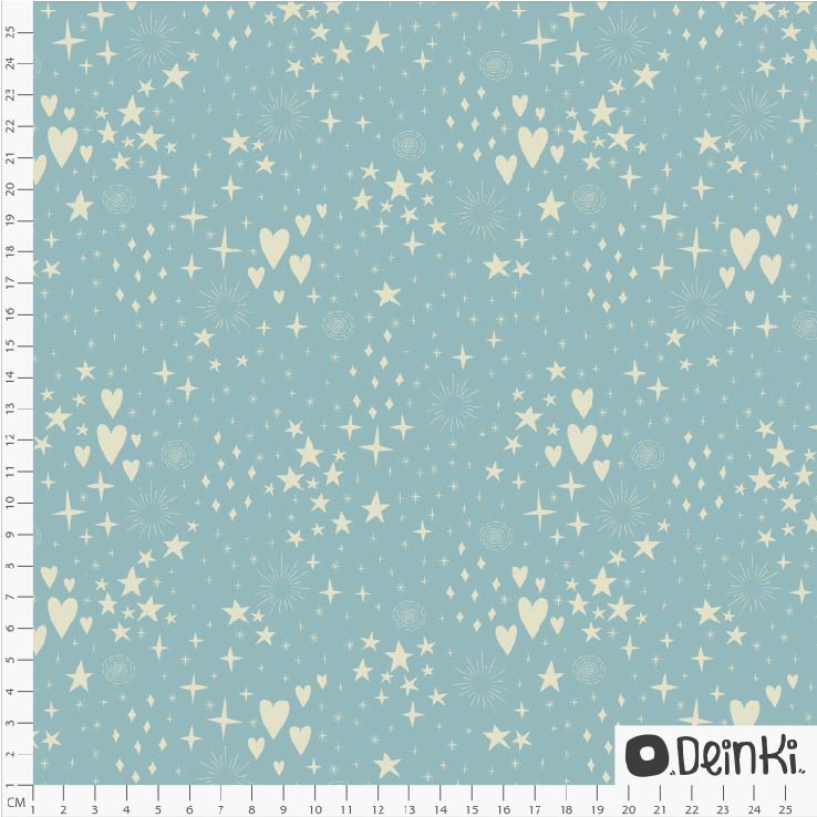Bio Stoff  - Sternen Funken und Herzen Hellblau Weiss - Deinki, blau, Herzen