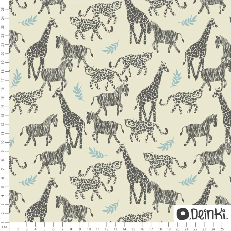 Bio Webware Stoff - Wilde Freunde - Deinki, Tiere, creme, 100% Bio-Baumwolle Bio Webware Stoff - Wilde Freunde - Deinki, Tiere, creme, 100% Bio-Baumwolle