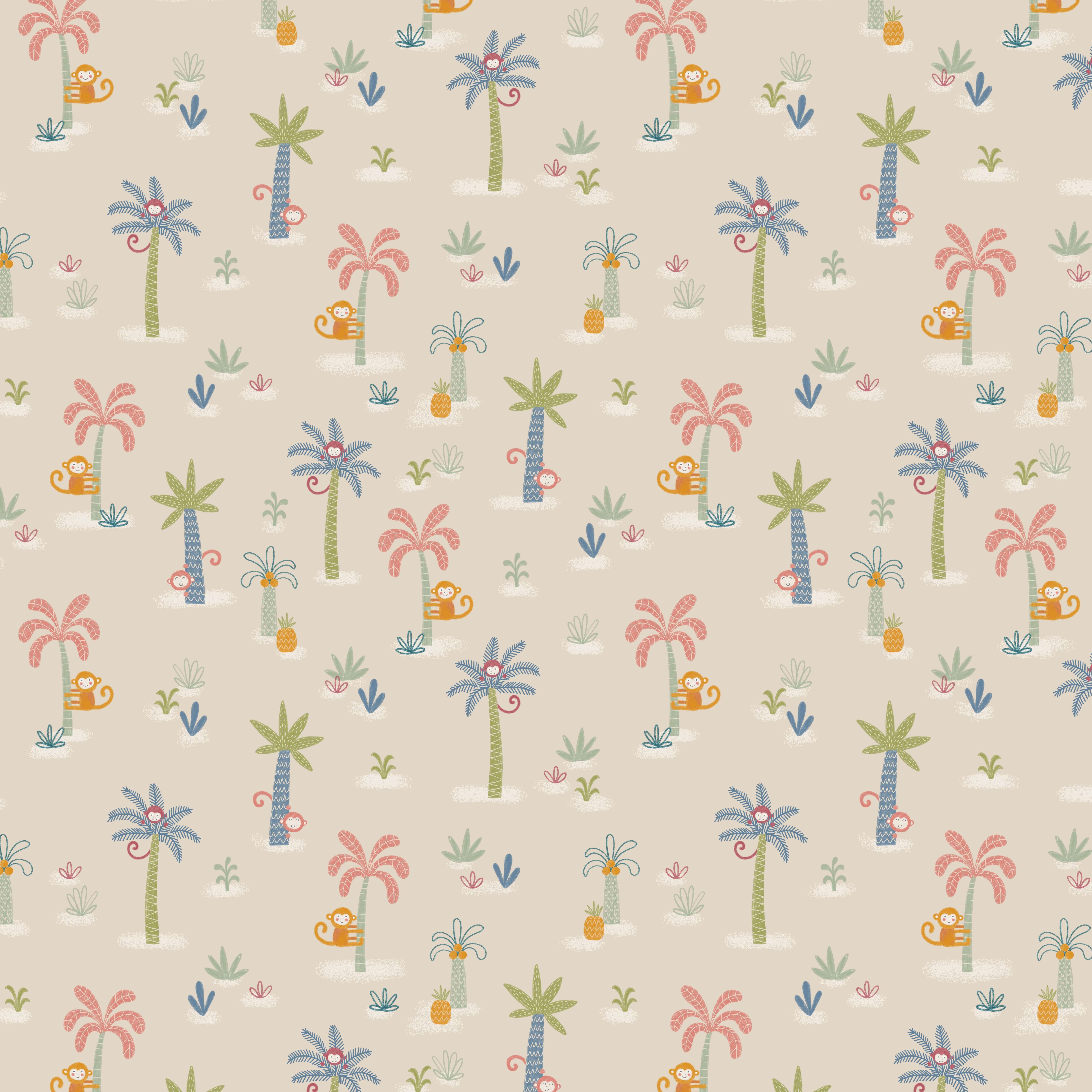 Bio Webware Stoff - Hide And Seek Monkeys - PetraCoumans, Bäume & Palmen, Tiere, creme, 100% Bio-Baumwolle Bio Webware Stoff - Hide And Seek Monkeys - PetraCoumans, Bäume & Palmen, Tiere, creme, 100% Bio-Baumwolle