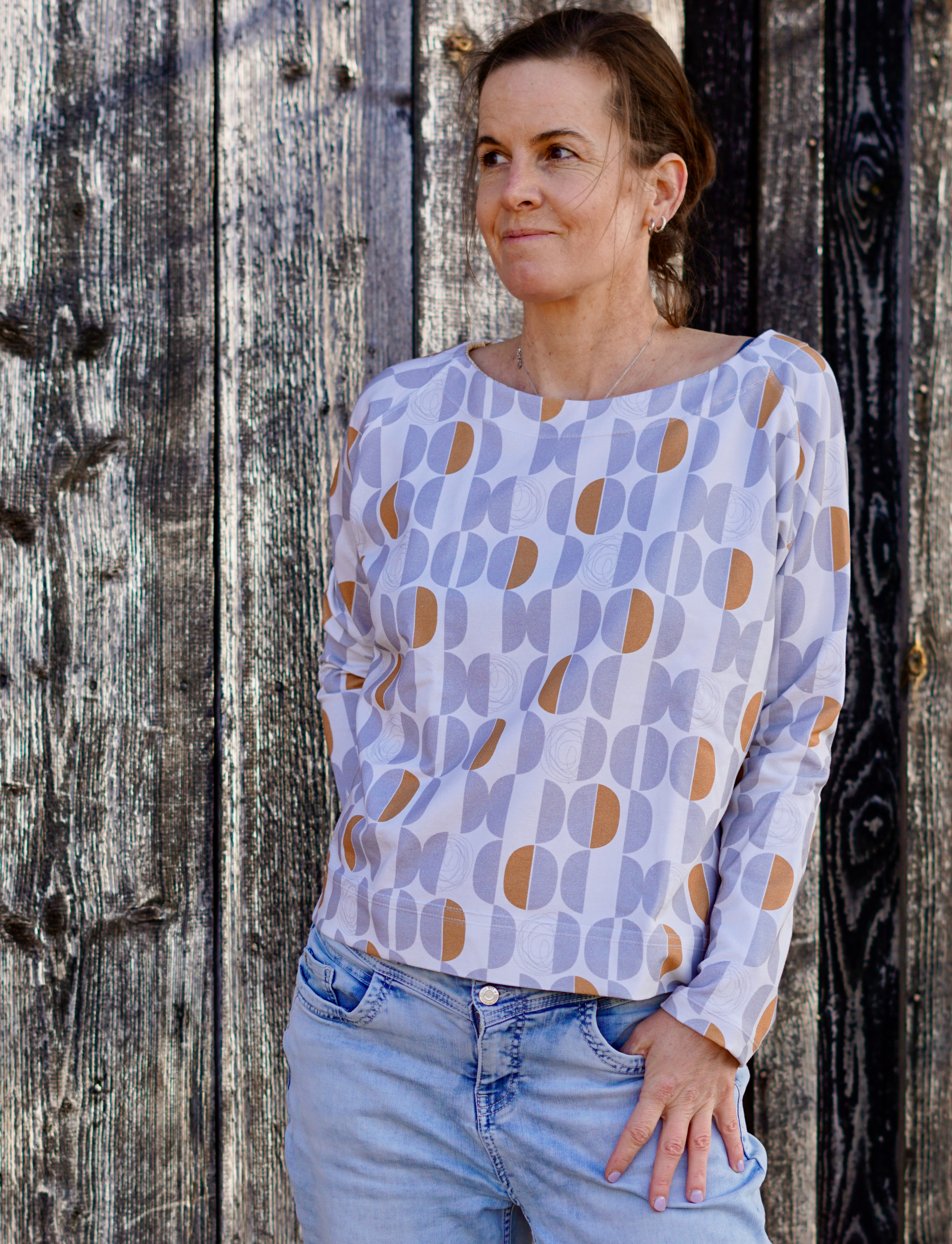 Bio Stoff - Geometric Evergreen Semicircles grau