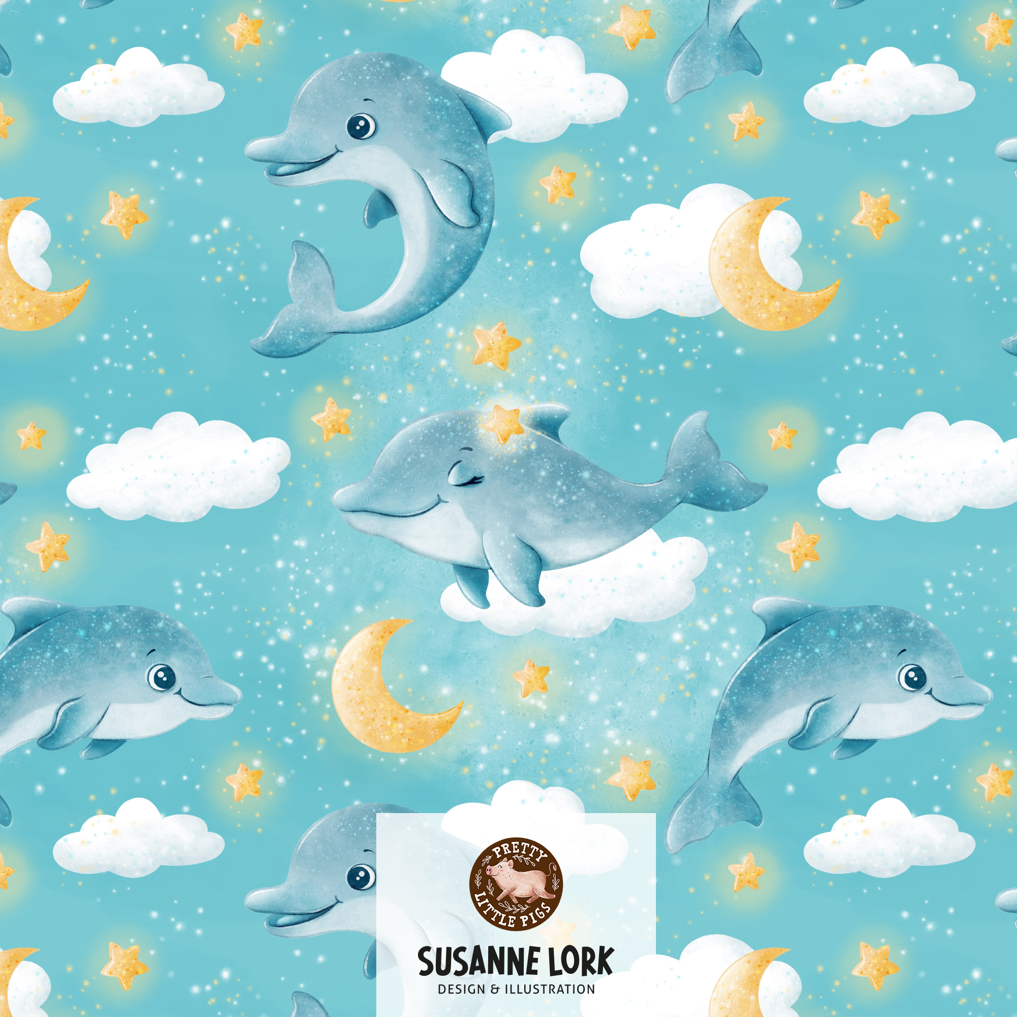 Bio Stoff  - Stella The Dolphin Türkis - PrettyLittlePigs, Türkis, Kinder, Tiere