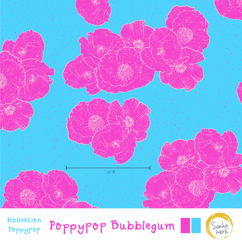 Bio Webware Stoff - Poppypop Bubblegum - Sanktwerk, Floral & Blumen, blau, 100% Bio-Baumwolle Bio Webware Stoff - Poppypop Bubblegum - Sanktwerk, Floral & Blumen, blau, 100% Bio-Baumwolle
