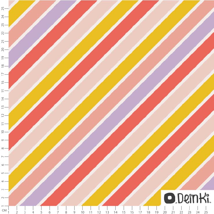 Bio Stoff  -  Diagonale Streifen  - Deinki, bunt, Streifen